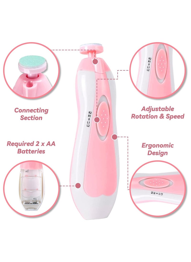 Baby Nail Trimmer Electric Safe Baby Nail Clippers, Manicure Set, Trim Polish Grooming kit for Newborn Toddler or Adults Toes Fingernails, Pink