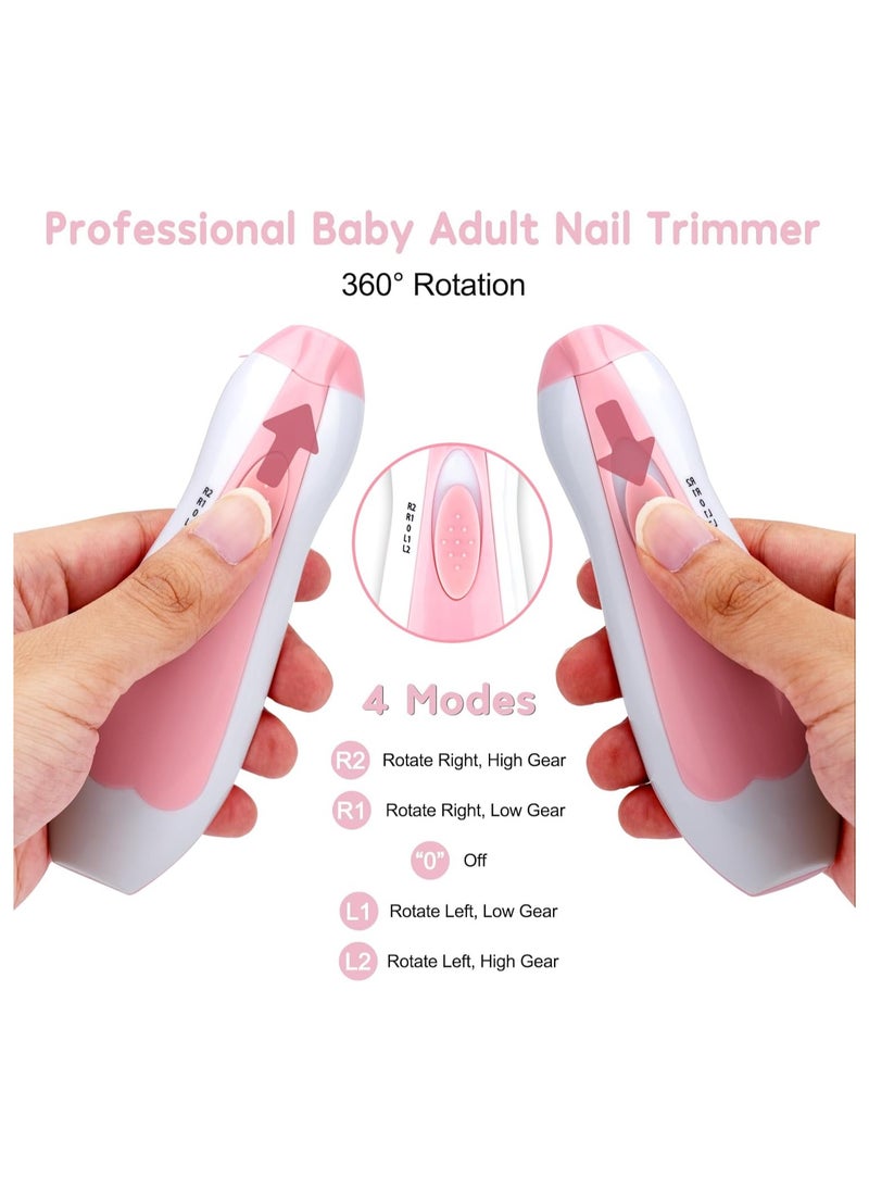 Baby Nail Trimmer Electric Safe Baby Nail Clippers, Manicure Set, Trim Polish Grooming kit for Newborn Toddler or Adults Toes Fingernails, Pink