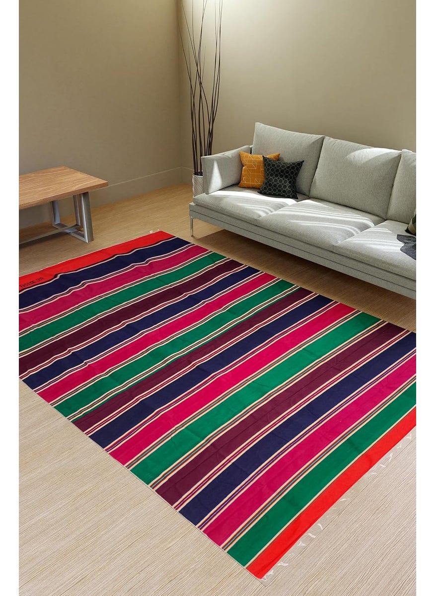 Arvore Bunkaar 100 Handloom Cotton Striped JamakkalamCarpetSatranjiRug Multicolour 88 inch x 48 inch Cotton