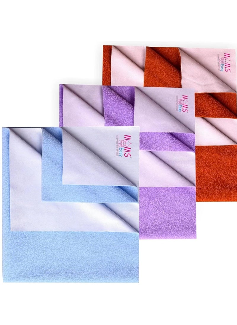 MOMSEASY New Born Waterproof Bedsheet Oil Cloth Drysheet With Ultra Absorbance and Small Baby Products Combo SBlue Lilac Maroon Large 140x100 cm