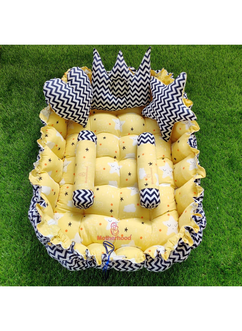 MOTHERHOOD Rectangle Baby Tub Bed and 5 pc Pillow Luxury Baby Mattress Sleeper Bedding Set coSleeper Safe Cotton Fabric with RFilled UltraSoft Comfortable for Newborn to Toddlers Yellow