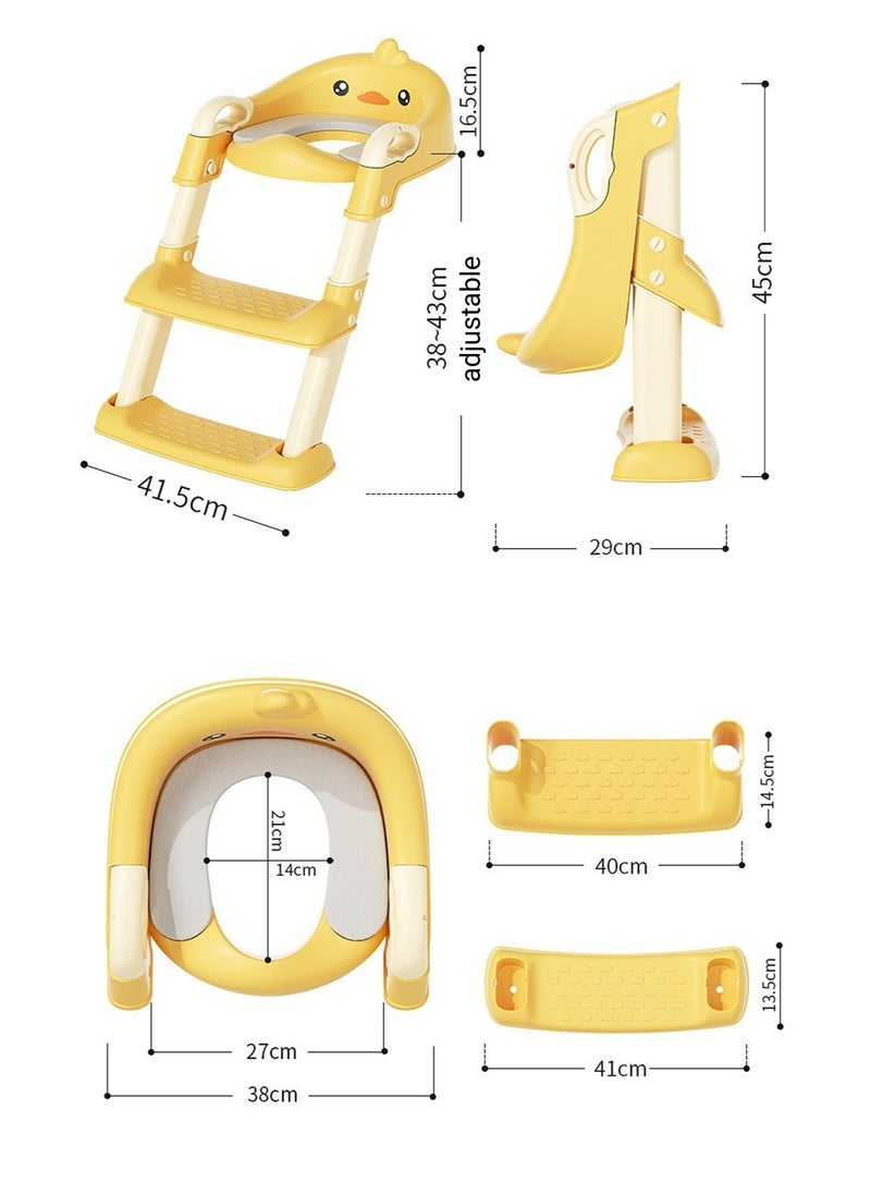 Children's potty baby seat with adjustable ladder, potty adapted, comfortable PU cushion, foldable storage, non-slip and stable, pink
