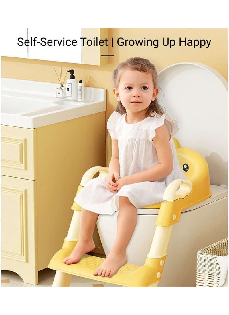 Children's potty baby seat with adjustable ladder, potty adapted, comfortable PU cushion, foldable storage, non-slip and stable, pink