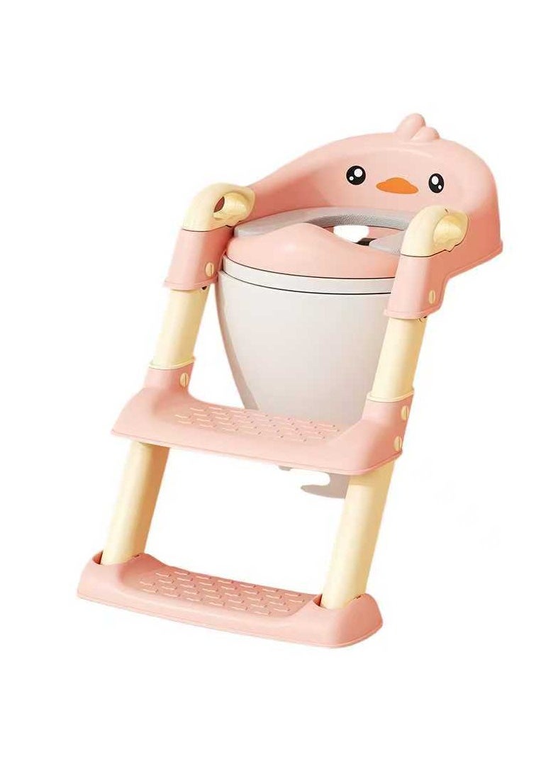 Children's potty baby seat with adjustable ladder, potty adapted, comfortable PU cushion, foldable storage, non-slip and stable, pink