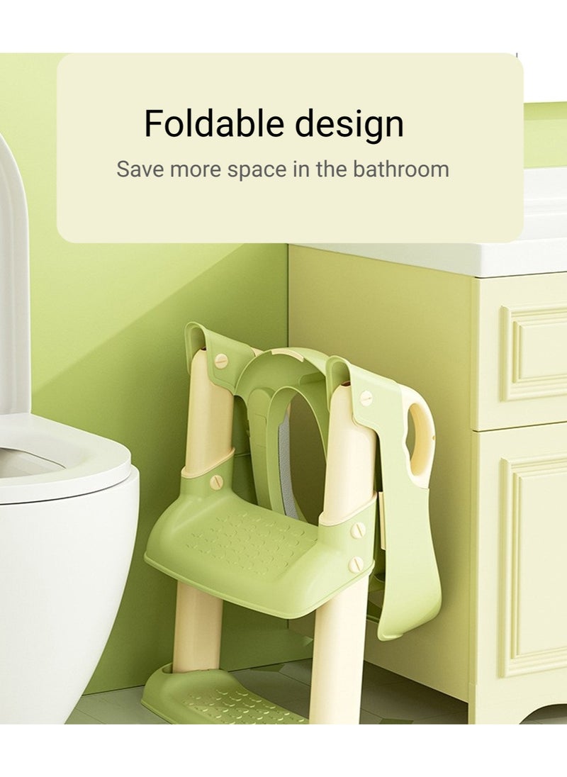 Children's potty baby seat with adjustable ladder, potty adapted, comfortable PU cushion, foldable storage, non-slip and stable, pink