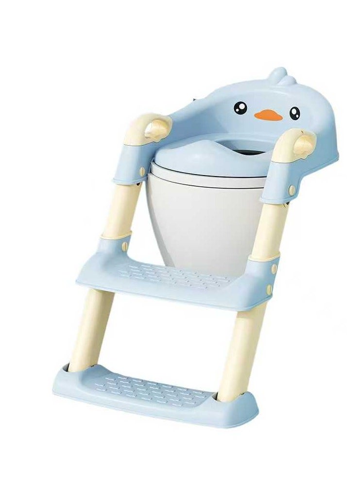 Children's potty baby seat with adjustable ladder, potty adapted, comfortable PU cushion, foldable storage, non-slip and stable, blue
