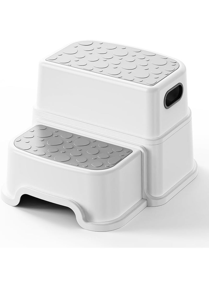 JUMIX Two Step Stool for Kids with Handle 3 in 1 AntiSlip Potty Stool for Kids Toilet Potty Training Plastic Toilet Stool Safety Sturdy Bottom for Bathroom Kitchen Toilet Grey