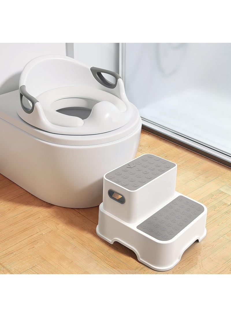 EVVIX Two Step Stool for Kids Double up Baby Child Toddler Stepping Stool for Potty TrainingBathroom SinkKitchenToilet Stool with AntiSlip Strips for Safety Stackable Wide Step