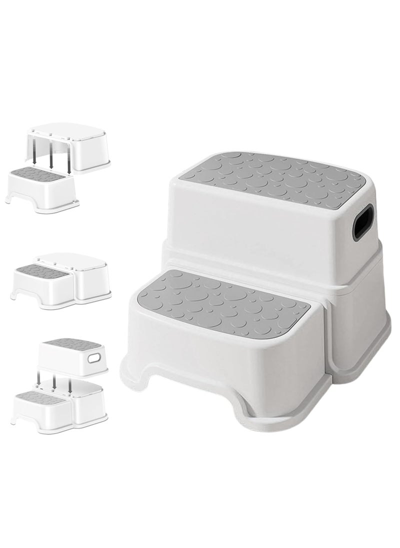 MAHVIW Two Step Kids Step Stools Child Toddler Safety Steps for Bathroom Kitchen and Toilet Potty Training Non Slip Feet Textured Friction Grip Carrying Handle Pack of 1
