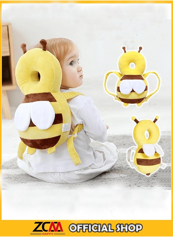 Baby Headrest Wearable Cap Cute Bee 3D Velvet Design with Horizontal Belt - Anti Fall Head Protection Pad for Walking Babies - Large Size (34cm)