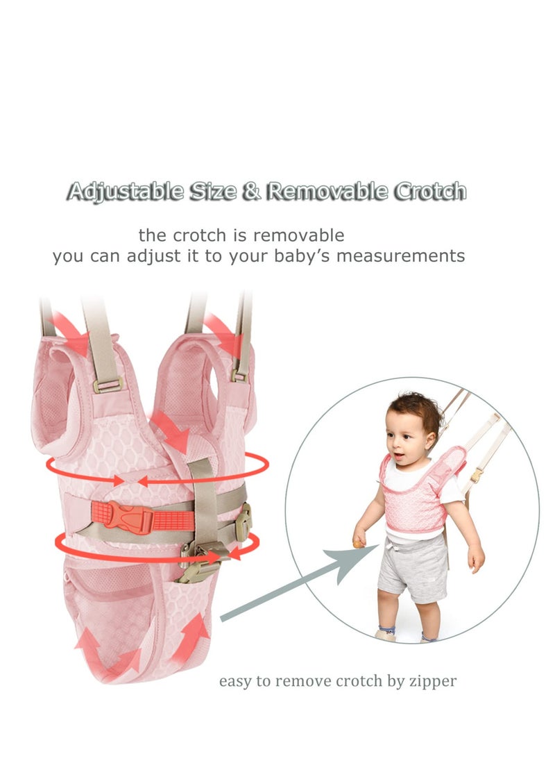 Adjustable Baby Walking Harness for Girls, Breathable Pink Detachable Crotch Support, Handheld Walker Helper for Babies Learning to Walk (9-24 Months)