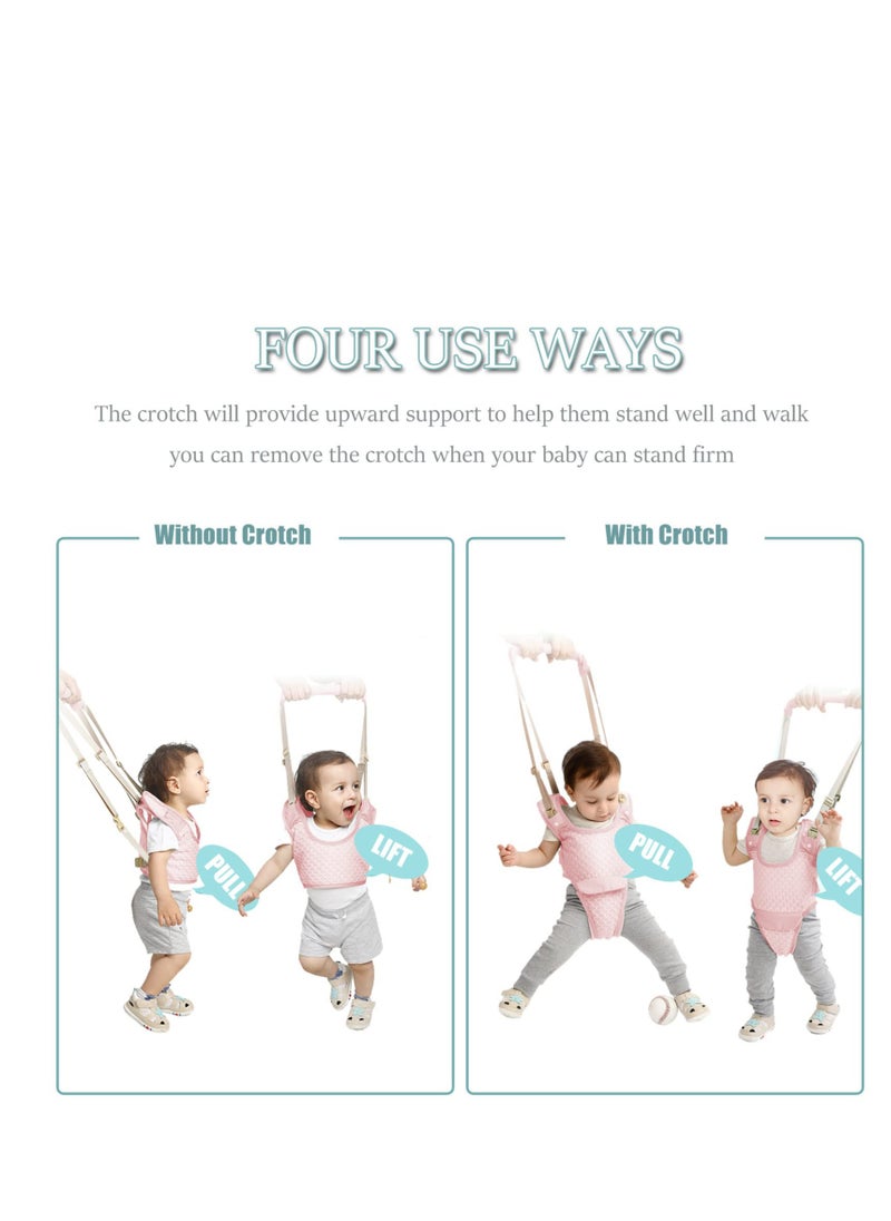 Adjustable Baby Walking Harness for Girls, Breathable Pink Detachable Crotch Support, Handheld Walker Helper for Babies Learning to Walk (9-24 Months)