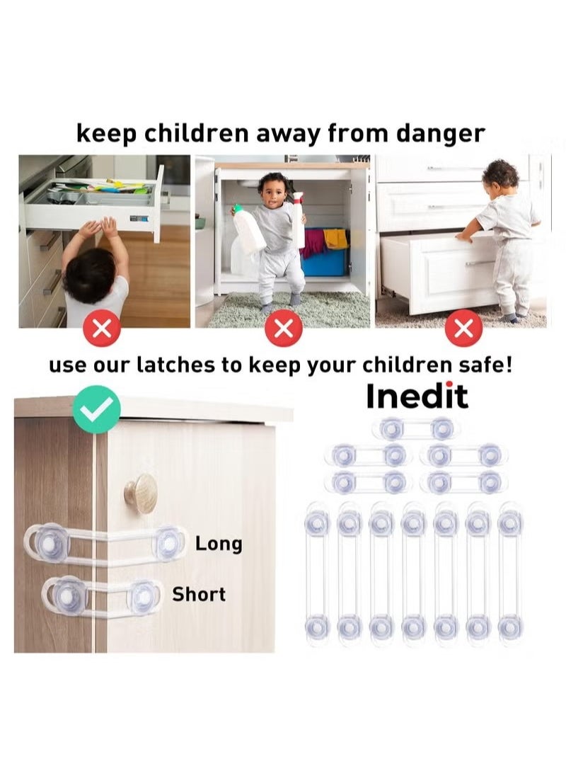 15 Pack Multi-Use Adhesive Straps Locks - Childproofing Baby Proofing Cabinet Latches for Drawers, Fridge, Dishwasher, Toilet Seat, Cupboard, Oven, Trash Can, No Drilling Required. (10+5)