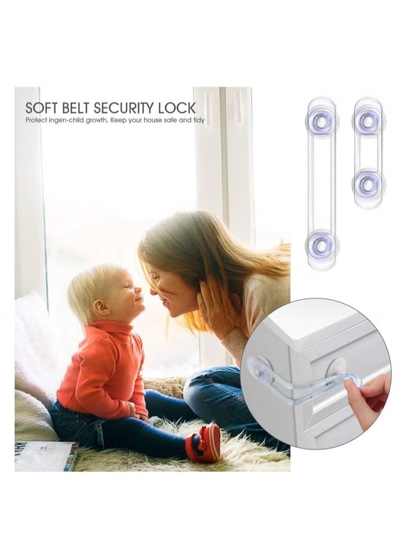 15 Pack Multi-Use Adhesive Straps Locks - Childproofing Baby Proofing Cabinet Latches for Drawers, Fridge, Dishwasher, Toilet Seat, Cupboard, Oven, Trash Can, No Drilling Required. (10+5)