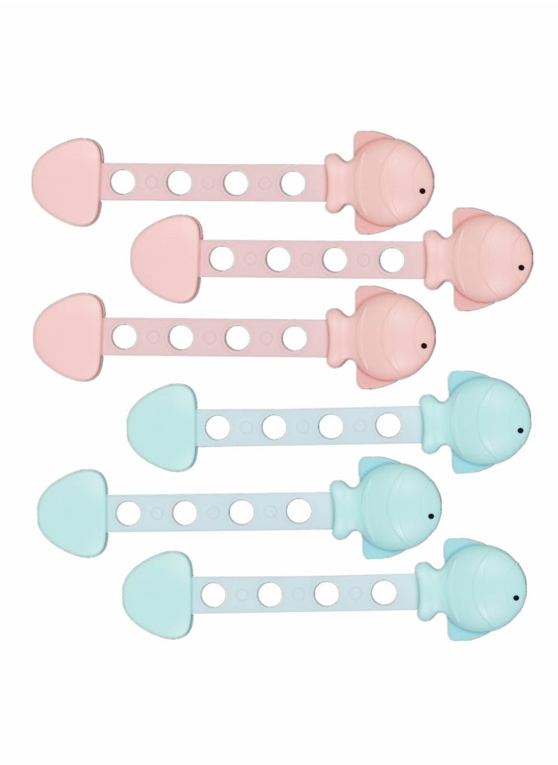 Child Safety Locks - Adjustable Fish Style Cabinet Latches for Kids, 6 Pack, Perfect for Cabinets, Fridges, and Drawers