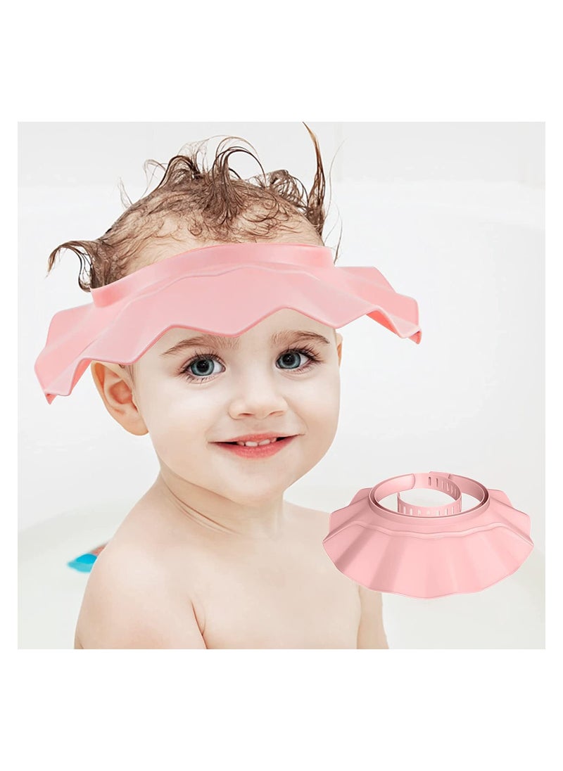 Silicone Baby Shower Cap Adjustable Visor for Infants Safe Bathing Eye Ear Protector for Kids Pink
