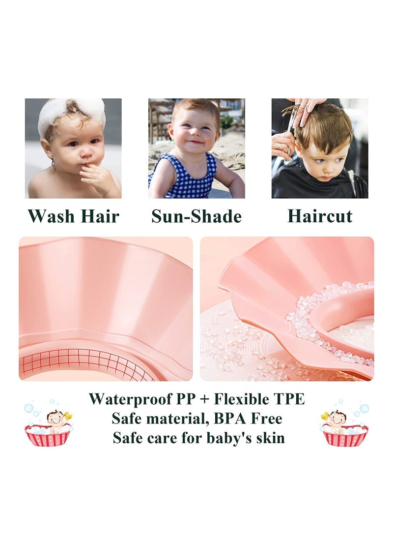 Silicone Baby Shower Cap Adjustable Visor for Infants Safe Bathing Eye Ear Protector for Kids Pink