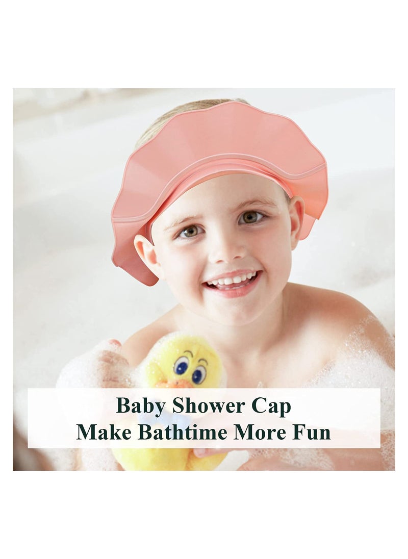 Silicone Baby Shower Cap Adjustable Visor for Infants Safe Bathing Eye Ear Protector for Kids Pink