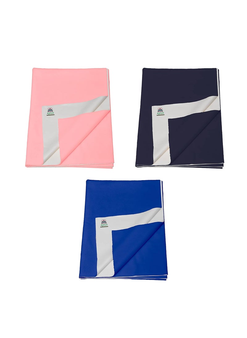 Pack of 3 Baby Bed Protector Reusable Soft Cotton 100 Waterproof High Absorbent Faster Dry Sheet Best for New Born Babies Toddler Children Small 50X70CM PinkDark BlueNavy Blue