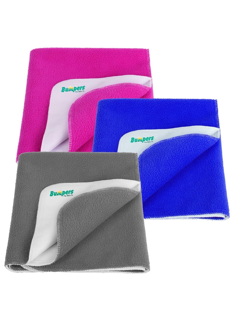 Bumpers The Baby Co AntiPiling Interlock Quick Dry Absorbent Sheet Polycotton Baby Bed Protecting Waterproof MatGreyRoyal BlueRani Pink Small Pack of 3
