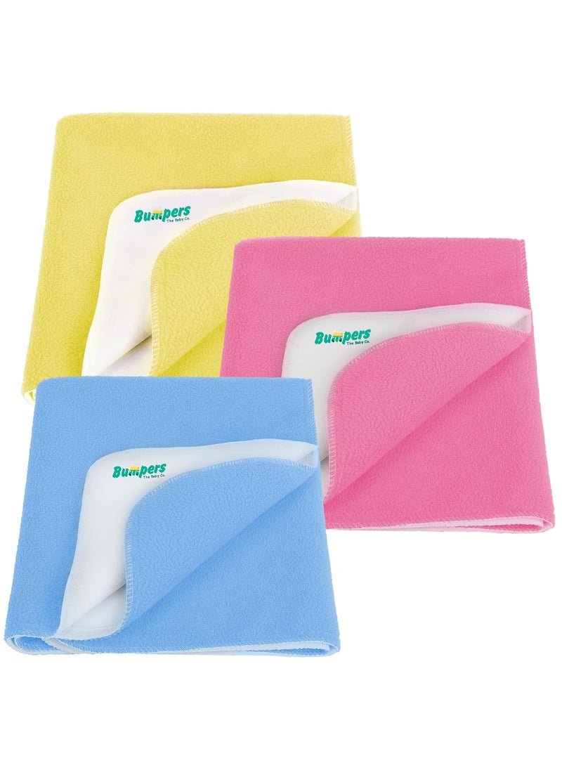 Bumpers The Baby Co AntiPiling Interlock Quick Dry Absorbent Sheet Polycotton Baby Bed Protecting Waterproof MatSea BluePinkYellow Small Pack of 3
