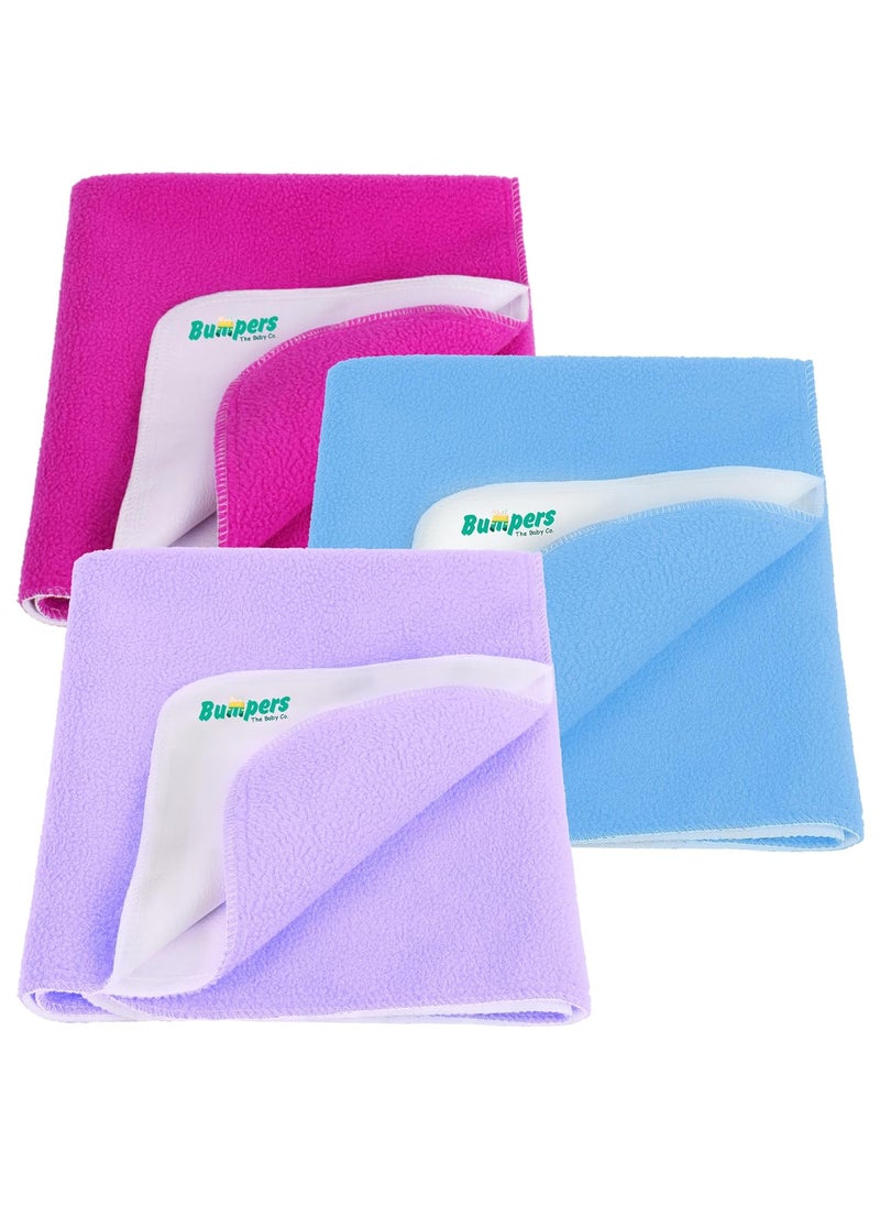 Bumpers The Baby Co AntiPiling Interlock Quick Dry Absorbent Sheet Polycotton Baby Bed Protecting Waterproof MatVioletSea BlueRani Pink Small Pack of 3