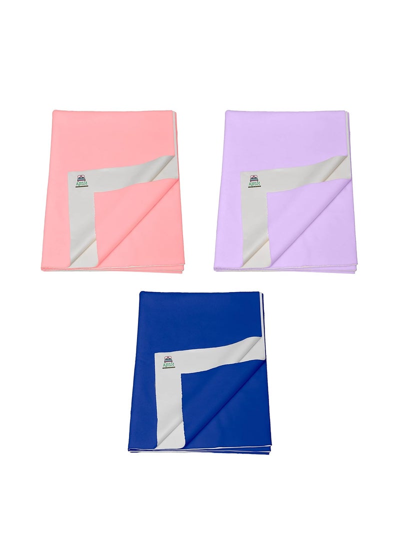 Pack of 3 Baby Bed Protector Reusable Soft Cotton 100 Waterproof High Absorbent Faster Dry Sheet Best for New Born Babies Toddler Children Small 50X70CM PinkPurpleNavy Blue