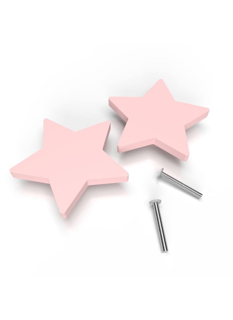 FLY FROG Kids Cute Star Theme Knobs in Pulls for Childrens Drawer Cabinets Wardrobe Door Furniture Drawer Handle Knob with Screw Set of 2 Pink