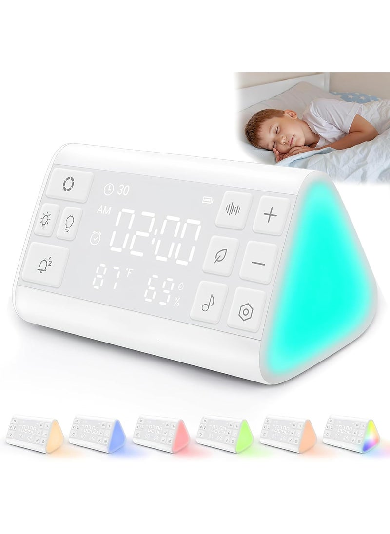 KIDOCA White Noise Machine for Baby Adults with Digital Table Clock7 Lights Temperature Humidity 35 Sound Options Portable Rechargeable USBC Smart Sleep Clock for Study Bedroom Desk