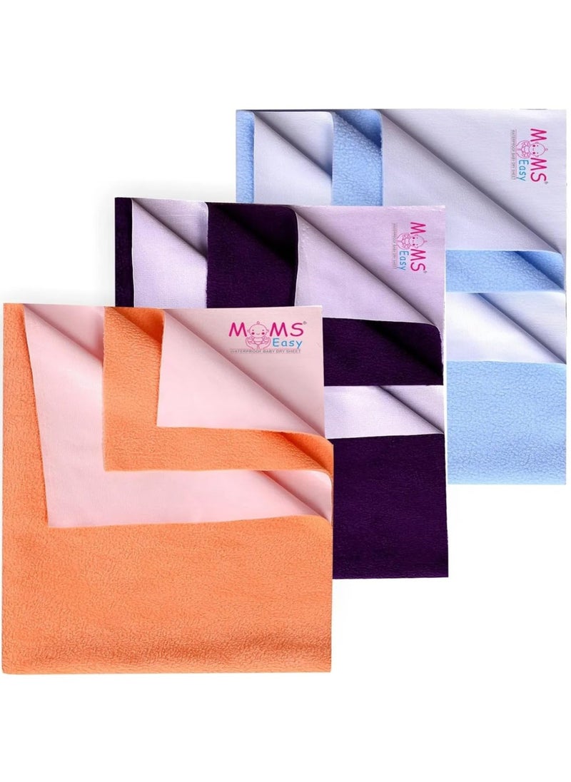 MOMSEASY New Born Baby Kids Waterproof Bed Protector Baby Urine Mat Waterproof Waterproof Bed Protector Sheet and Baby Products Combo Peach Plum Sky Blue Medium 100x70 cm