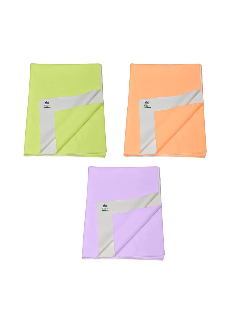 Pack of 3 Baby Bed Protector Reusable Soft Cotton 100 Waterproof High Absorbent Faster Dry Sheet Best for New Born Babies Toddler Children Medium 70X100CM Mint GreenOrangePurple