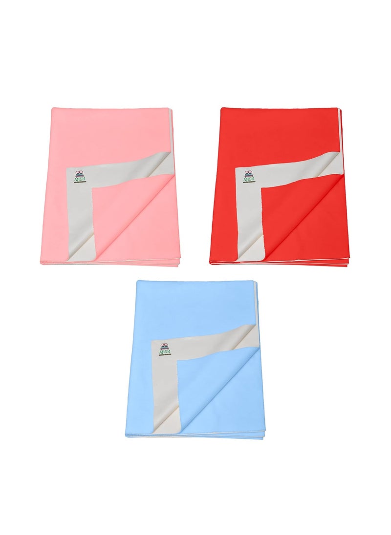 Pack of 3 Baby Bed Protector Reusable Soft Cotton 100 Waterproof High Absorbent Faster Dry Sheet Best for New Born Babies Toddler Children Medium 70X100CM PinkRedSky Blue
