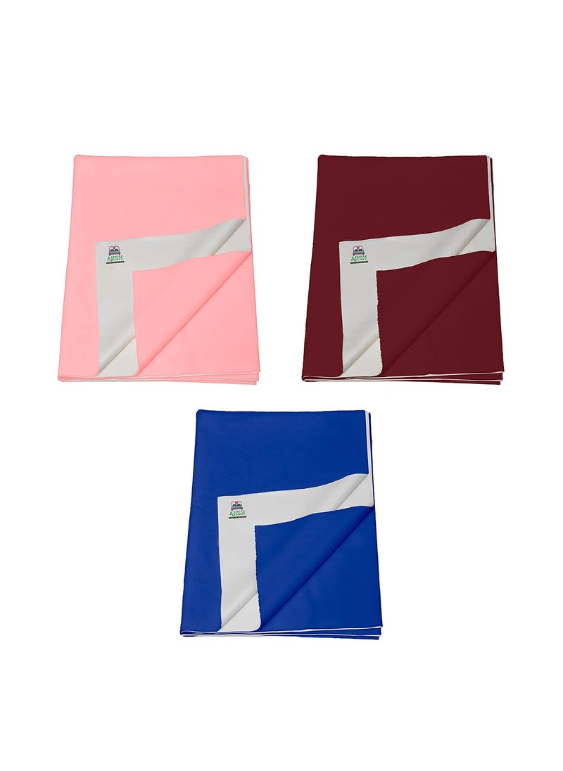 Pack of 3 Baby Bed Protector Reusable Soft Cotton 100 Waterproof High Absorbent Faster Dry Sheet Best for New Born Babies Toddler Children Medium 70X100CM PinkMaroonNavy Blue