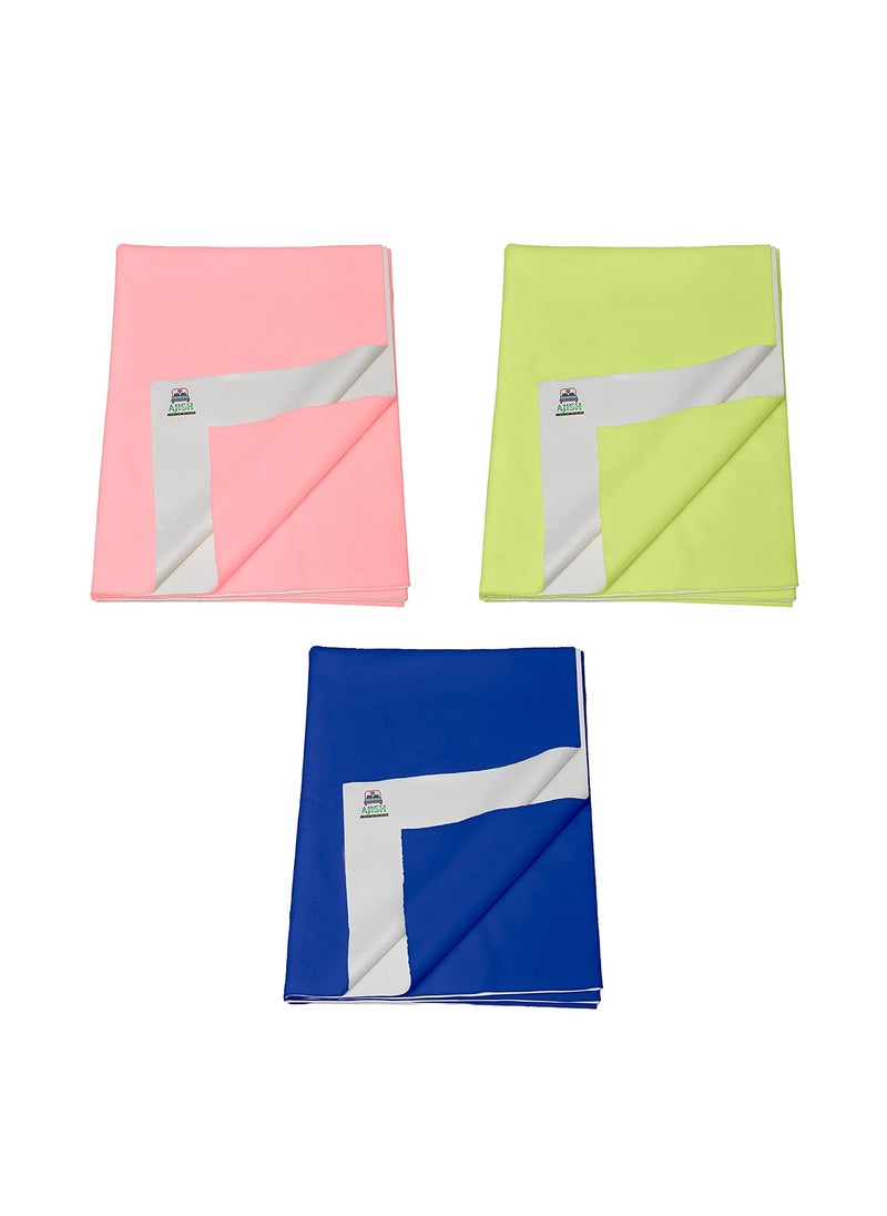 Pack of 3 Baby Bed Protector Reusable Soft Cotton 100 Waterproof High Absorbent Faster Dry Sheet Best for New Born Babies Toddler Children Medium 70X100CM PinkMint GreenNavy Blue