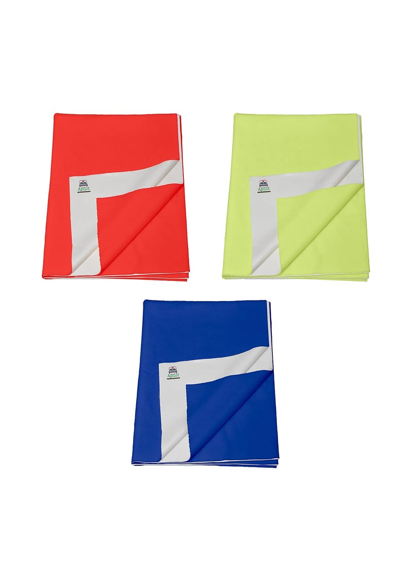 Pack of 3 Baby Bed Protector Reusable Soft Cotton 100 Waterproof High Absorbent Faster Dry Sheet Best for New Born Babies Toddler Children Medium 70X100CM RedMint GreenNavy Blue
