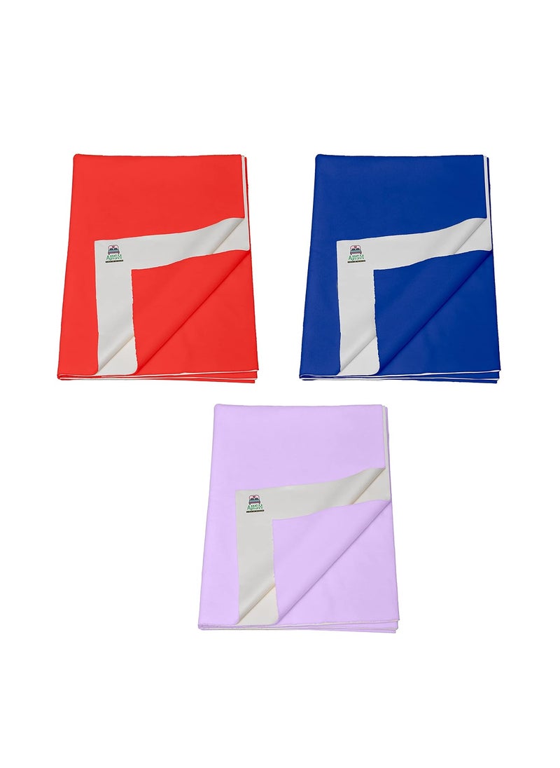 Pack of 3 Baby Bed Protector Reusable Soft Cotton 100 Waterproof High Absorbent Faster Dry Sheet Best for New Born Babies Toddler Children Medium 70X100CM RedNavy BluePurple