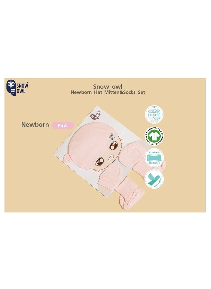 Snow Owl Newborn Hat Mitten & Socks Set - Pink