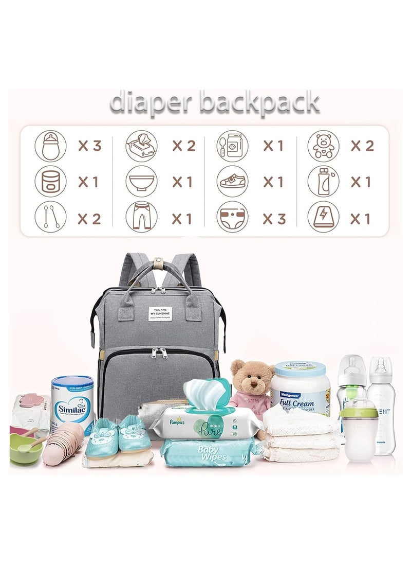Multifunctional Diaper Bag Backpack for Moms and Dads, Waterproof Travel Baby Changing Bag, Essential Newborn Gift, Versatile Baby Changing Station (Grey) - 1 Pack