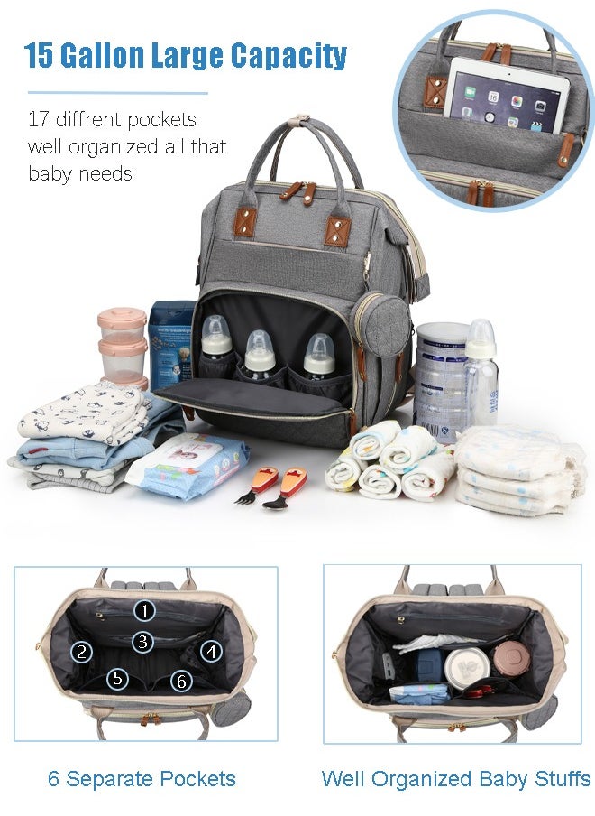 Diaper Bag Backpack with Changing Station, Multifunction Travel Baby Bag, Waterproof Baby Tote, Large Capacity Mommy Bag, Newborn Essentials Backpack Bag, Unisex, Gray