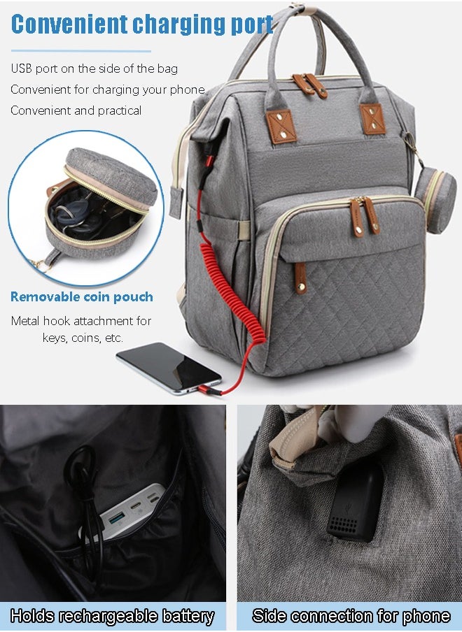Diaper Bag Backpack with Changing Station, Multifunction Travel Baby Bag, Waterproof Baby Tote, Large Capacity Mommy Bag, Newborn Essentials Backpack Bag, Unisex, Gray