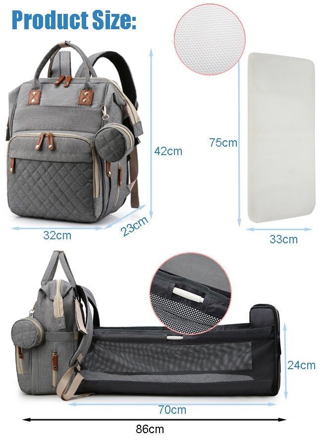 Diaper Bag Backpack with Changing Station, Multifunction Travel Baby Bag, Waterproof Baby Tote, Large Capacity Mommy Bag, Newborn Essentials Backpack Bag, Unisex, Gray