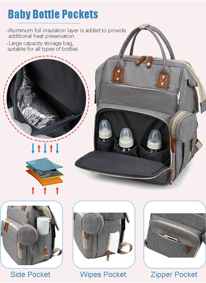 Diaper Bag Backpack with Changing Station, Multifunction Travel Baby Bag, Waterproof Baby Tote, Large Capacity Mommy Bag, Newborn Essentials Backpack Bag, Unisex, Gray