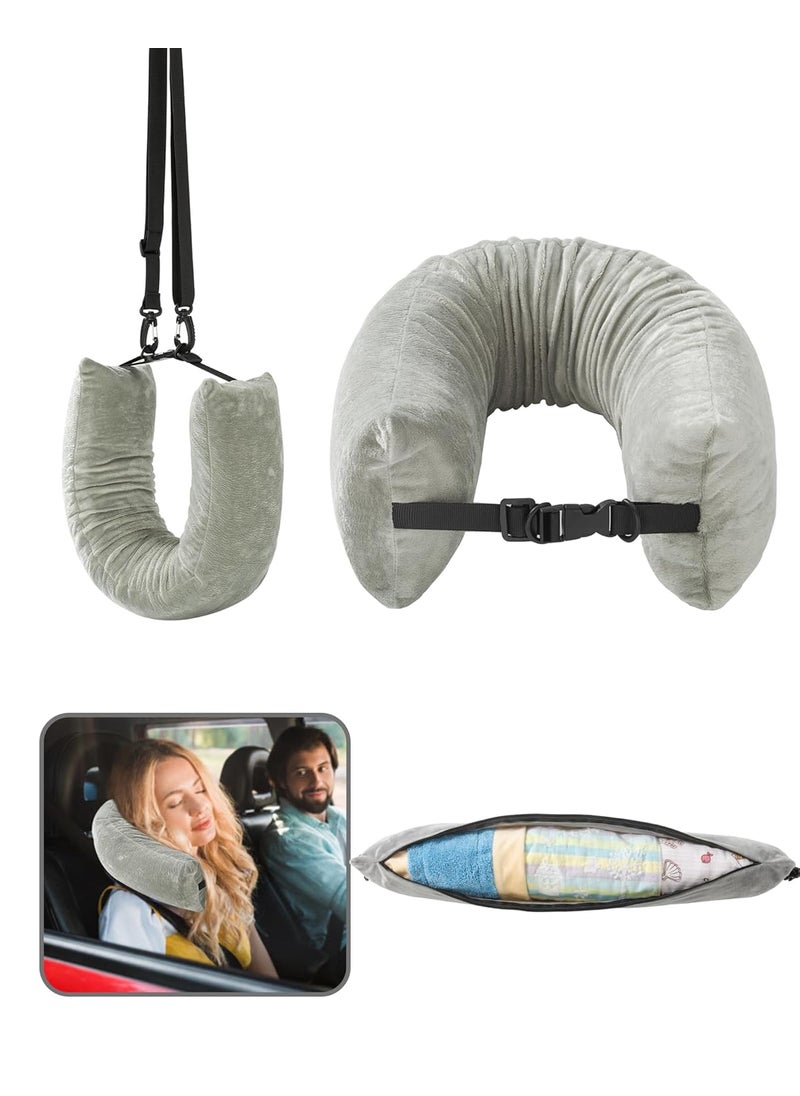 AREGOLD Stuffable Travel Neck Pillow for Extra Luggage Adjustable UShapes Airplane Plane Travel Pillow Storage Bag with Adjustable Neck Size Travel Essentials Multifunctional Sleeping Rest Cushion