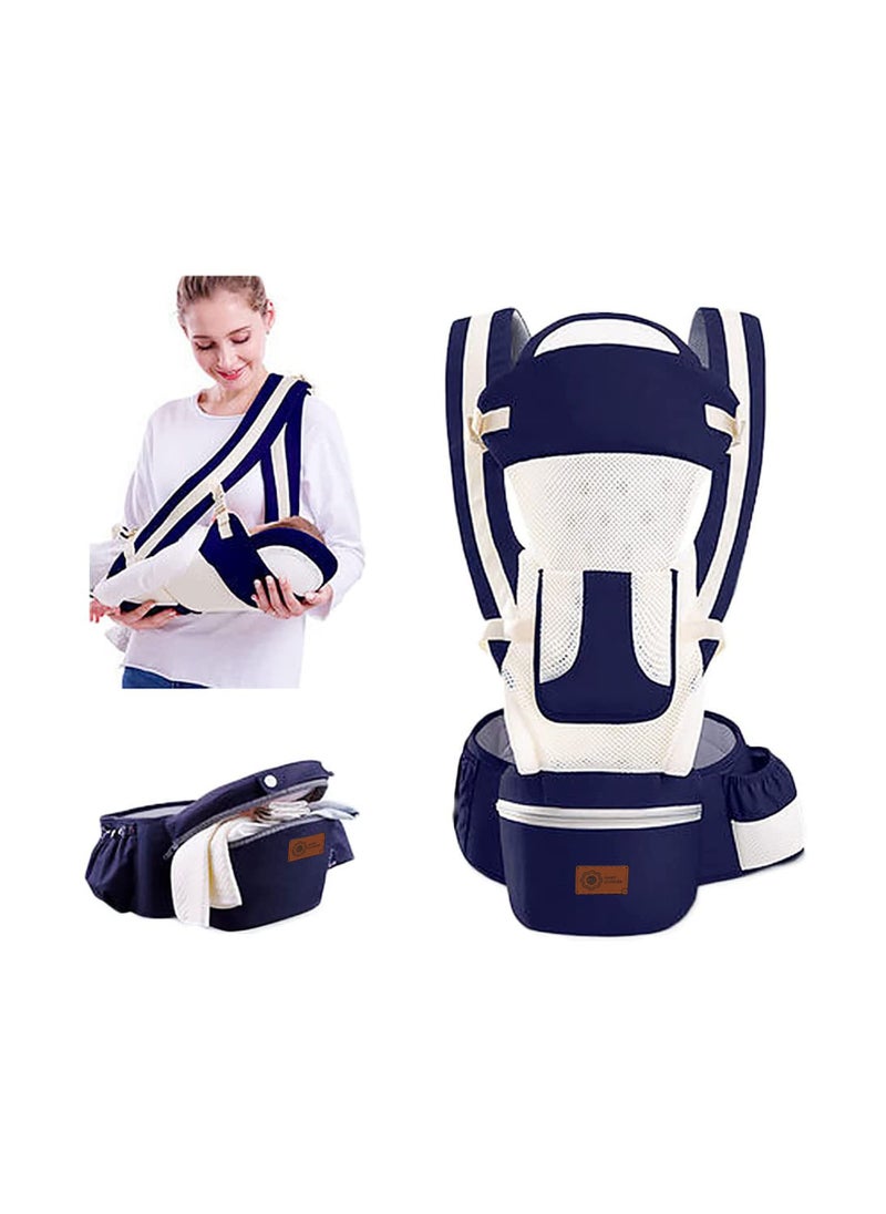 Adjustable Hip Seat Baby Carrier with Waist Stool, Versatile Soft Holder for Infants, All-Position Design with Hood, Perfect for Shopping and Traveling in All Seasons.