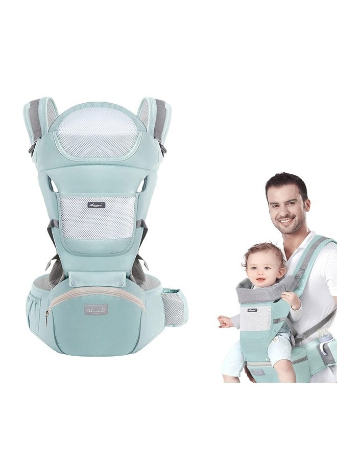 Baby Carrier with Hip Seat, Multi-Functional 9 in 1 Baby Wrap Carrier Newborn to Toddler,Baby Backpack Carrier 7-45 lbs (Green)