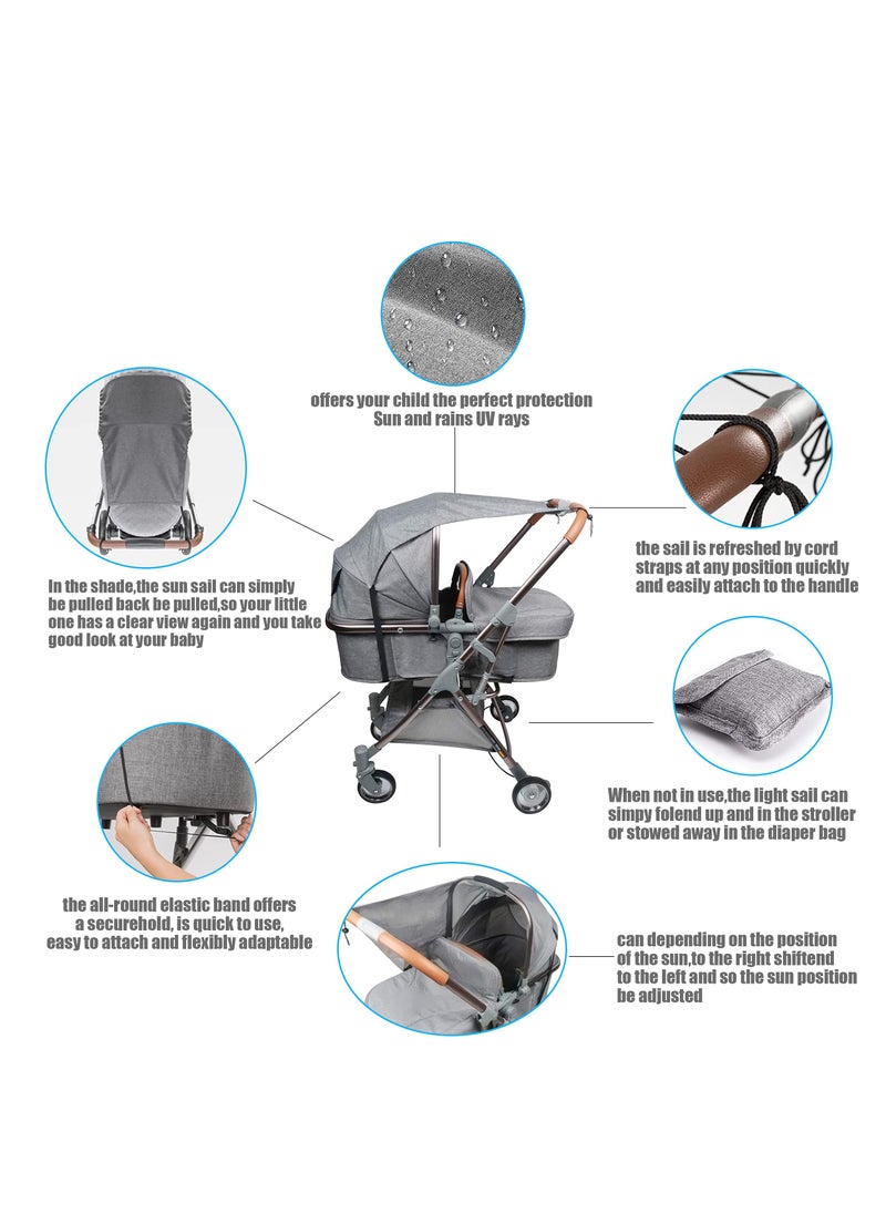 Universal Baby Stroller Sun Shade Canopy UV Protection Grey Pushchair Awning Accessories for Summer