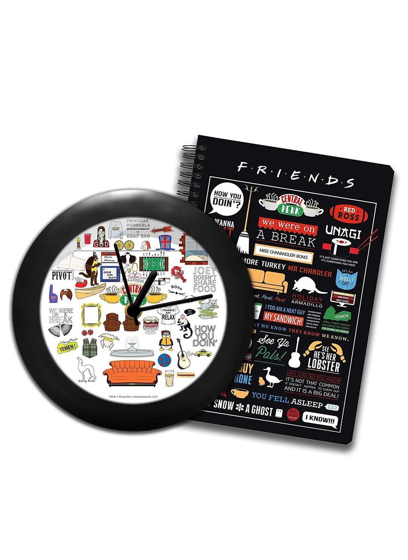 Epic Stuff Friends TV Series Doodle Design Table Clock and Notebook Combo Pack of 2 Gift Set Birthday Gift