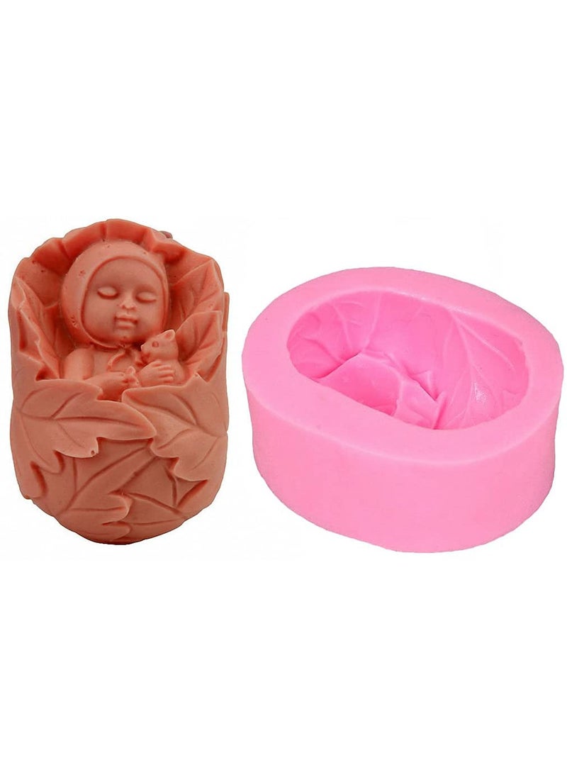FirstTry Sleeping Baby with Bear Shape Soaps Molds I 3D Fondant Cute Baby Wrapped in Leaves Silicone Mould I for Homemade Lotion Bar Bath Bombs Polymer Clay DIY Candle Resin Craft Art Making Tools