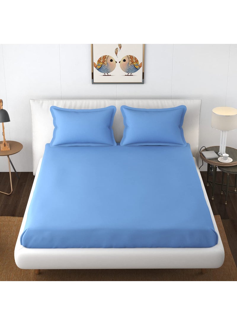 Shri Anand Creations Ultra Super Soft and Ultra Fine Fabric Miocrofiber Bedding Set Solid Plain Double Queen Size Bedsheet with 2 PillowSky Blue