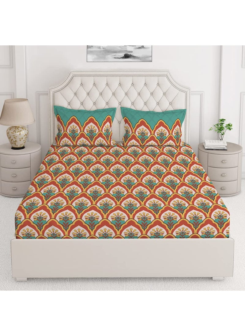 Layers Utsav 100 Cotton Bedsheet Set for All Seasons Lightweight Moisture Absorbent Machine Washable Easy to Care 104 TC Queen Size Brown Ornamental Pattern
